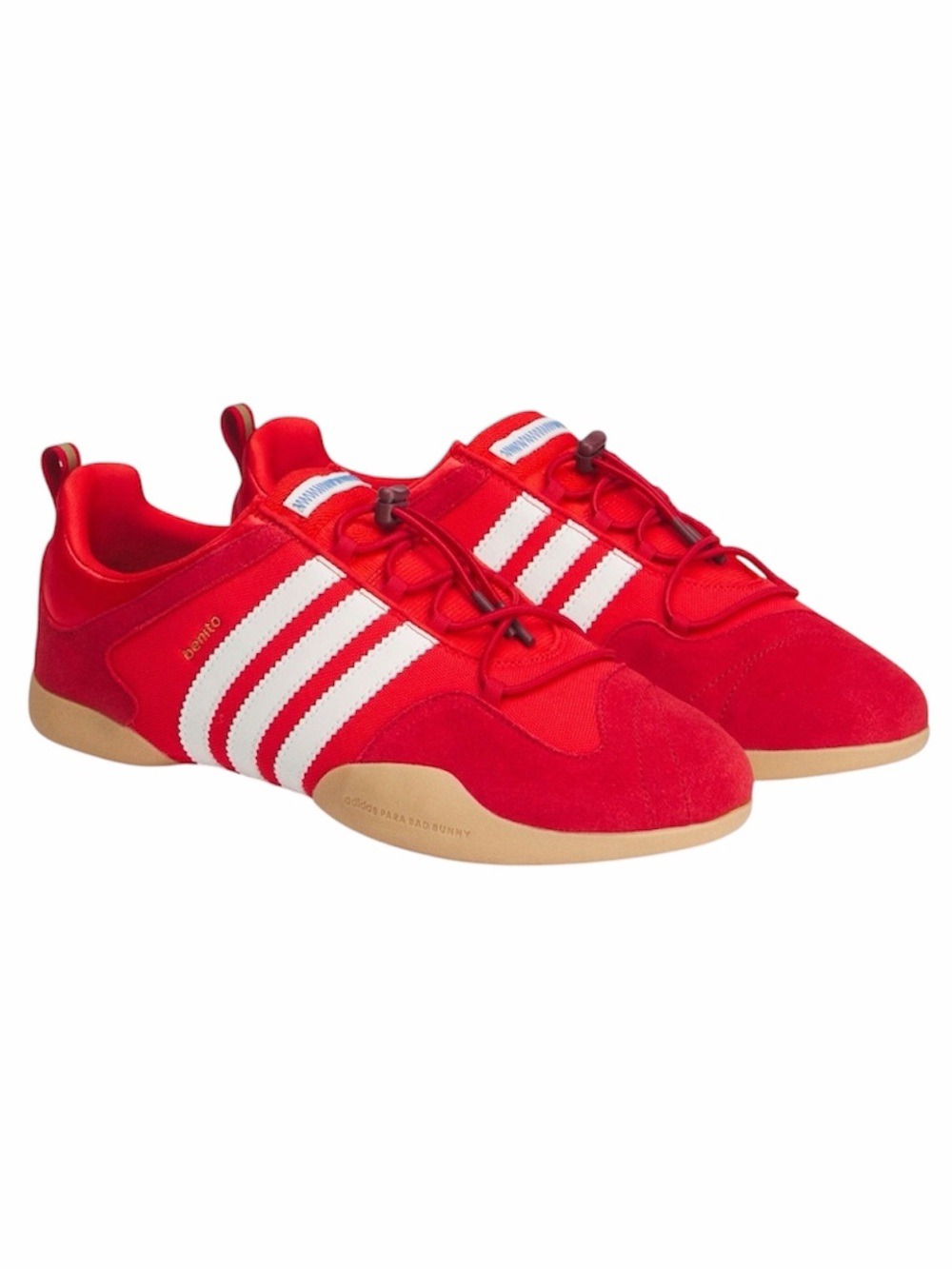adidas Red Low-Profile Sneakers with White Stripes Original Bad Bunny.